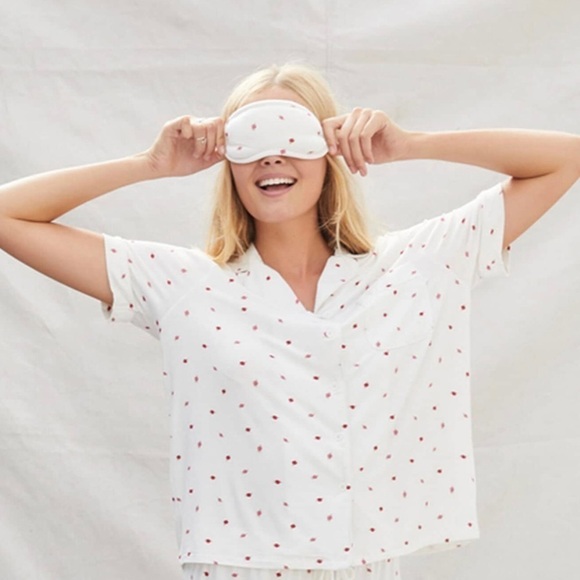 PacSun L.A Hearts Flower Print Eye Mask Pajama Top Set Women’s Size S - Picture 2 of 12